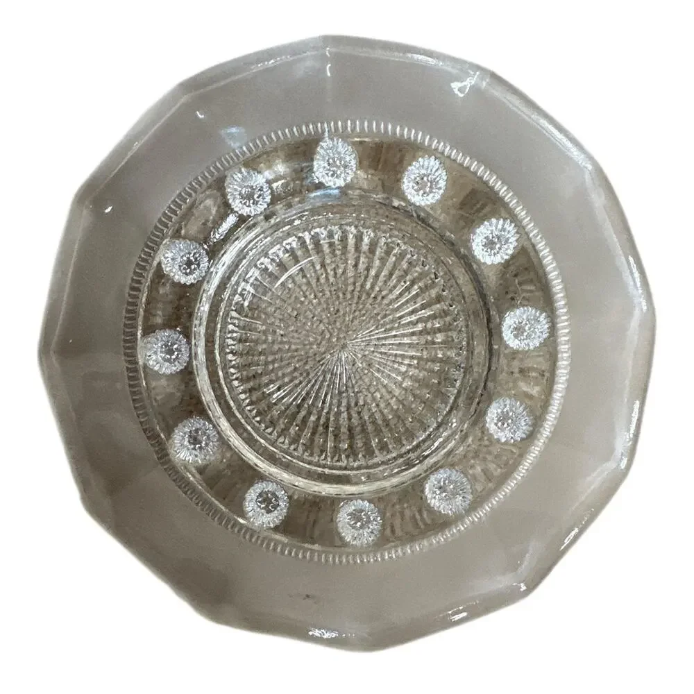 Vintage Pressed Clear Glass Candy Dish Flower Scalloped Edges Starburst